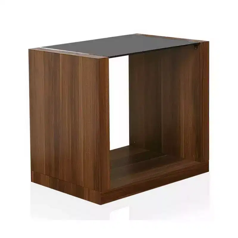 Royal Hampton 24 Inch Side End Table, Black Glass Top, Open Bottom Shelf, Brown Wood