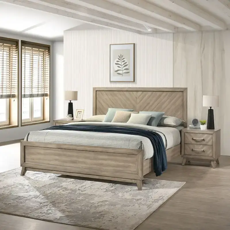 Roundhill Furniture Arena 3-Piece Contemporary Wood Bedroom Set: Panel Bed and 2 Nightstands in Antique Gray
