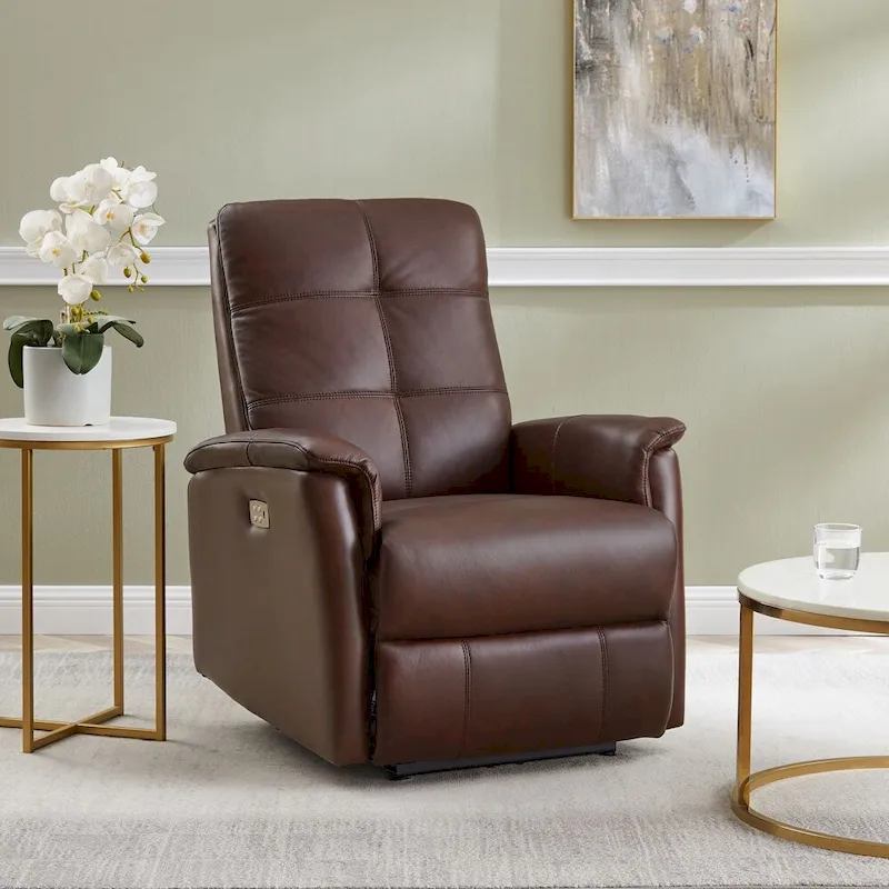 Hydeline Logan Power Headrest Top Grain Leather Recliner Chair