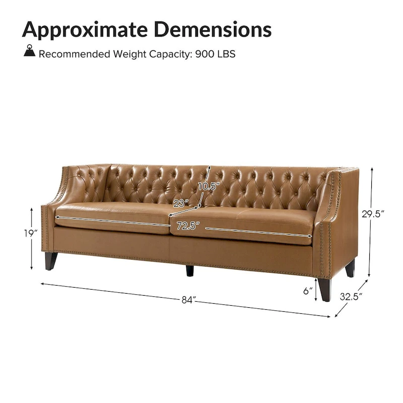 Eugne Transitional Genuine Leather Tufted Design Sofa with Solid Wood Legs by HULALA HOME