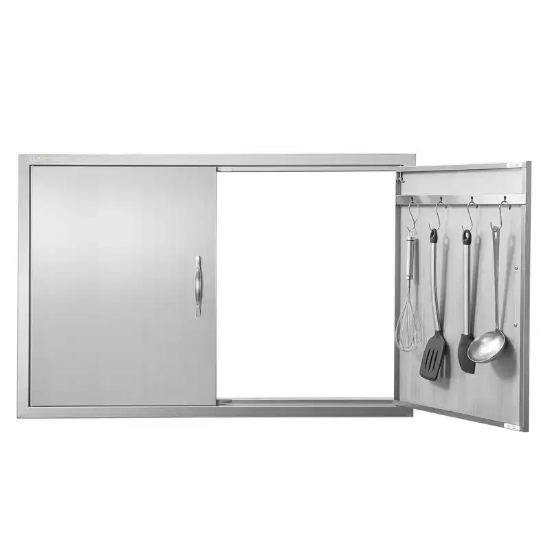 VEVOR BBQ Access Door, 39W x 26H Inch Double Outdoor Kitchen Door, Stainless Steel Flush Mount Door, Wall Vertical Door with Handles and Hooks