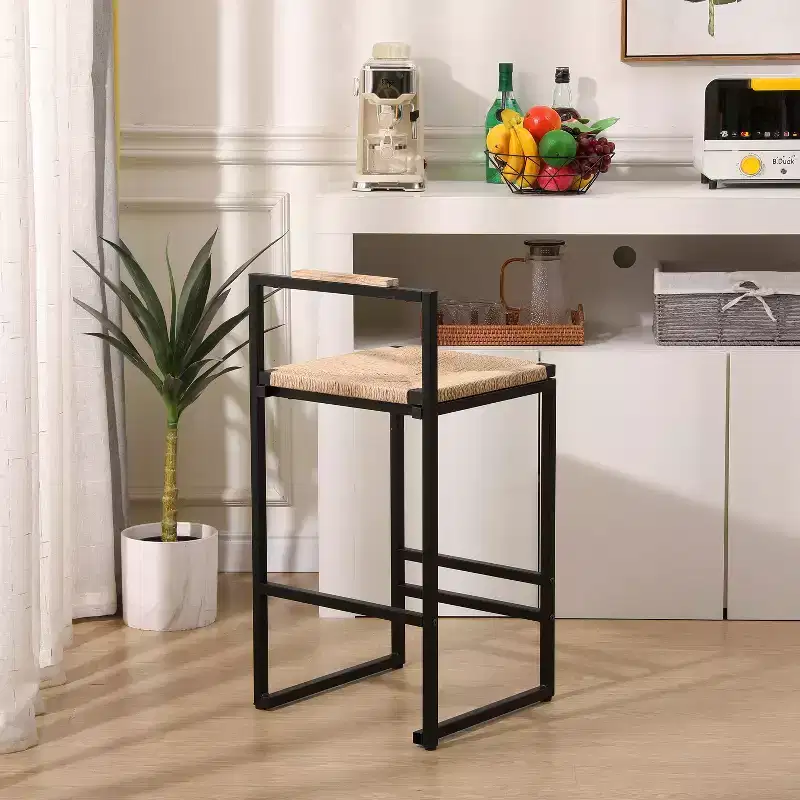MAYEERTY Water Hyacinth Woven Bar Stools Set of 2 - with Back, Counter Height for Kitchen/Home/Office
