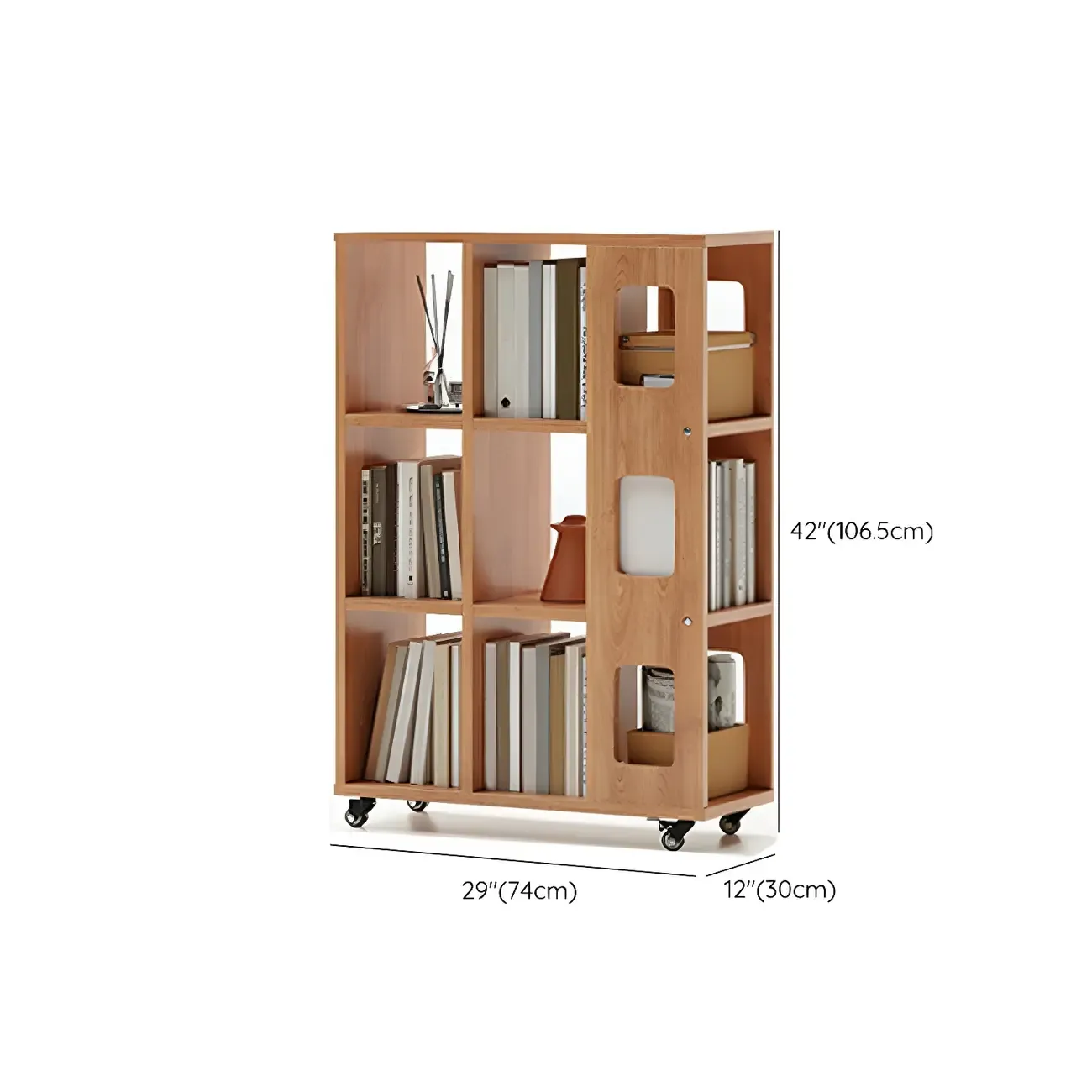 Mid-Century Nut-Brown Wood 5-Tier Bookcase on Wheels