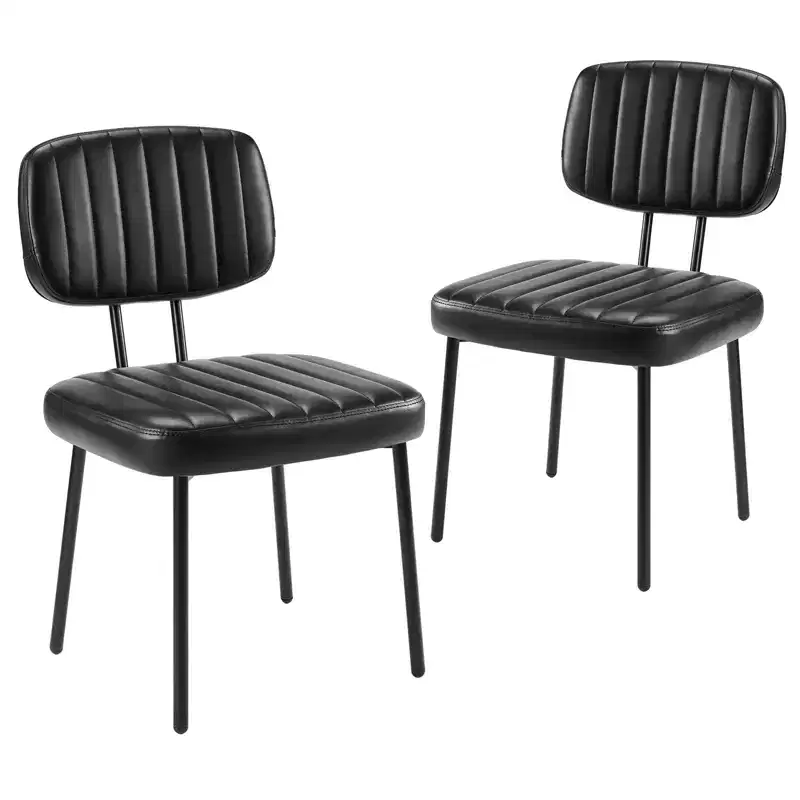 Mid Century Modern Upholstered Dining Chairs, 2-Piece Set, Faux Leather Cushion Seats for Kitchen and Dining Room