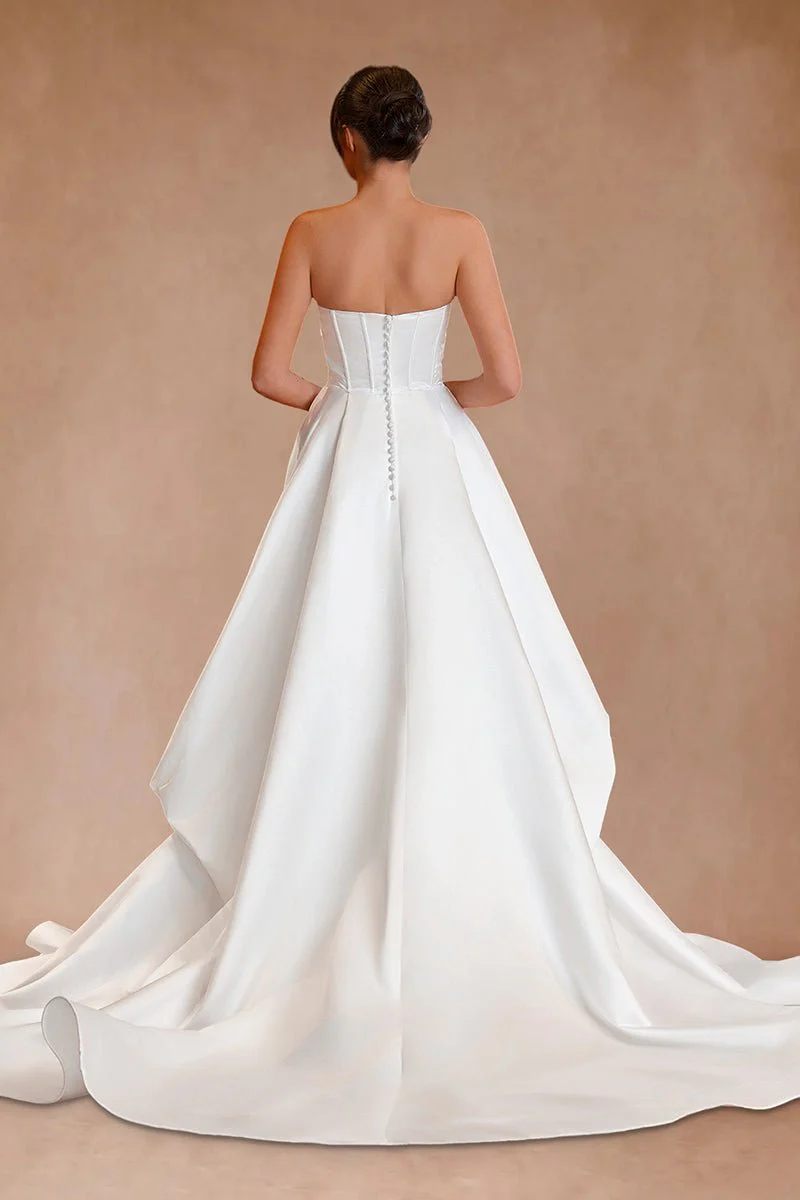White Strapless Satin A-Line Wedding Dresses