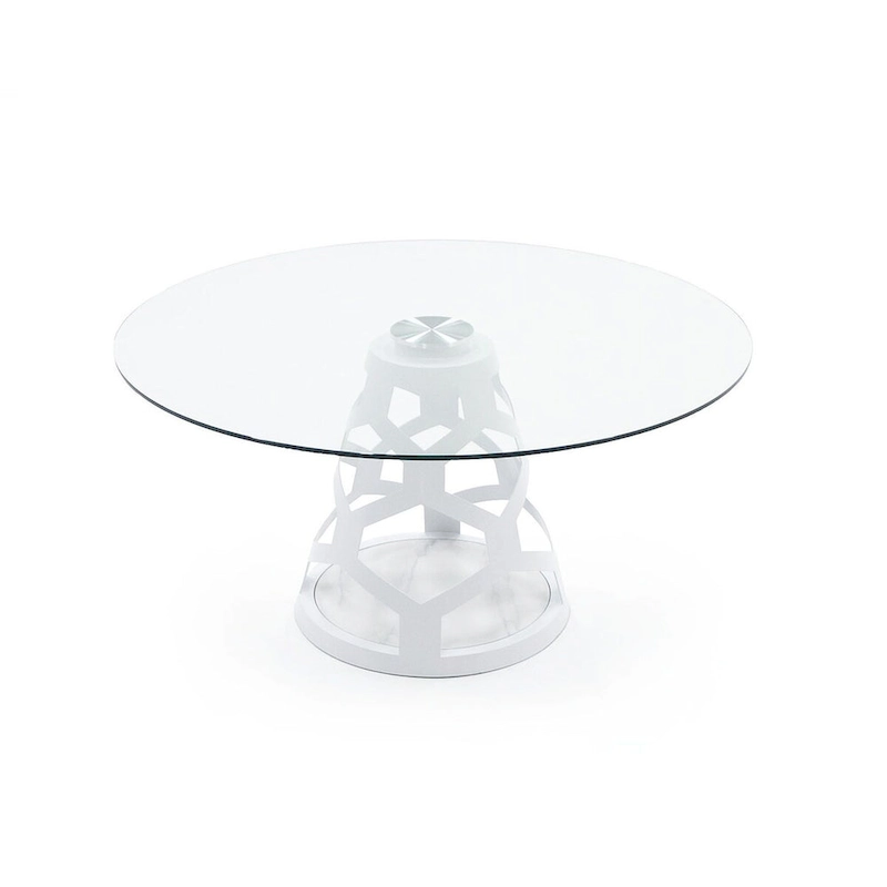 Modrest Lilly Modern 12mm Round Glass & White Dining Table