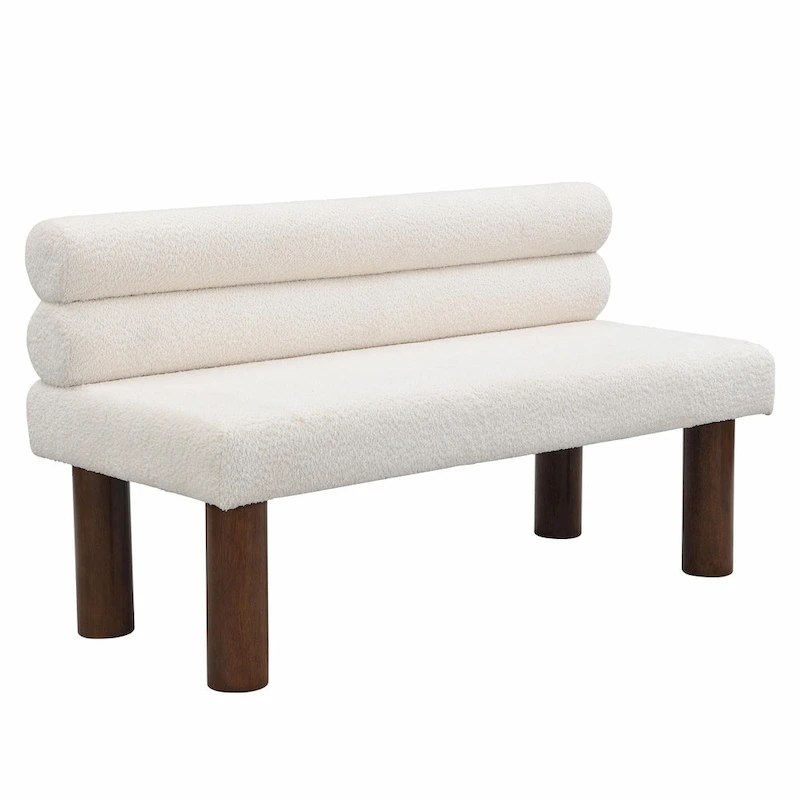 Boucle Fabric Dining Bench - Rubber Wood Legs