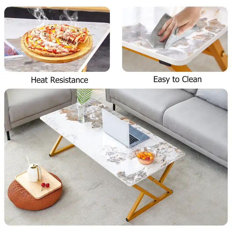 47 Modern Rectangular Coffee Table with Sintered Stone Tabletop and X-shaped Metal Legs