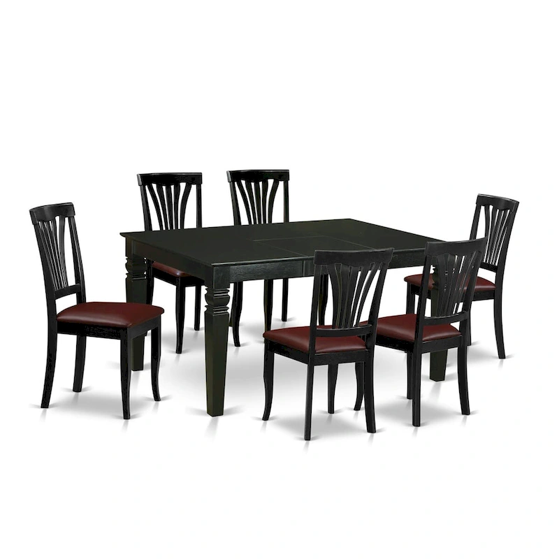 East West Furniture 7 Piece Kitchen Table Set- a Dining Table and 6 Faux Leather Dining Room Chairs, 42x60 Inch, Black