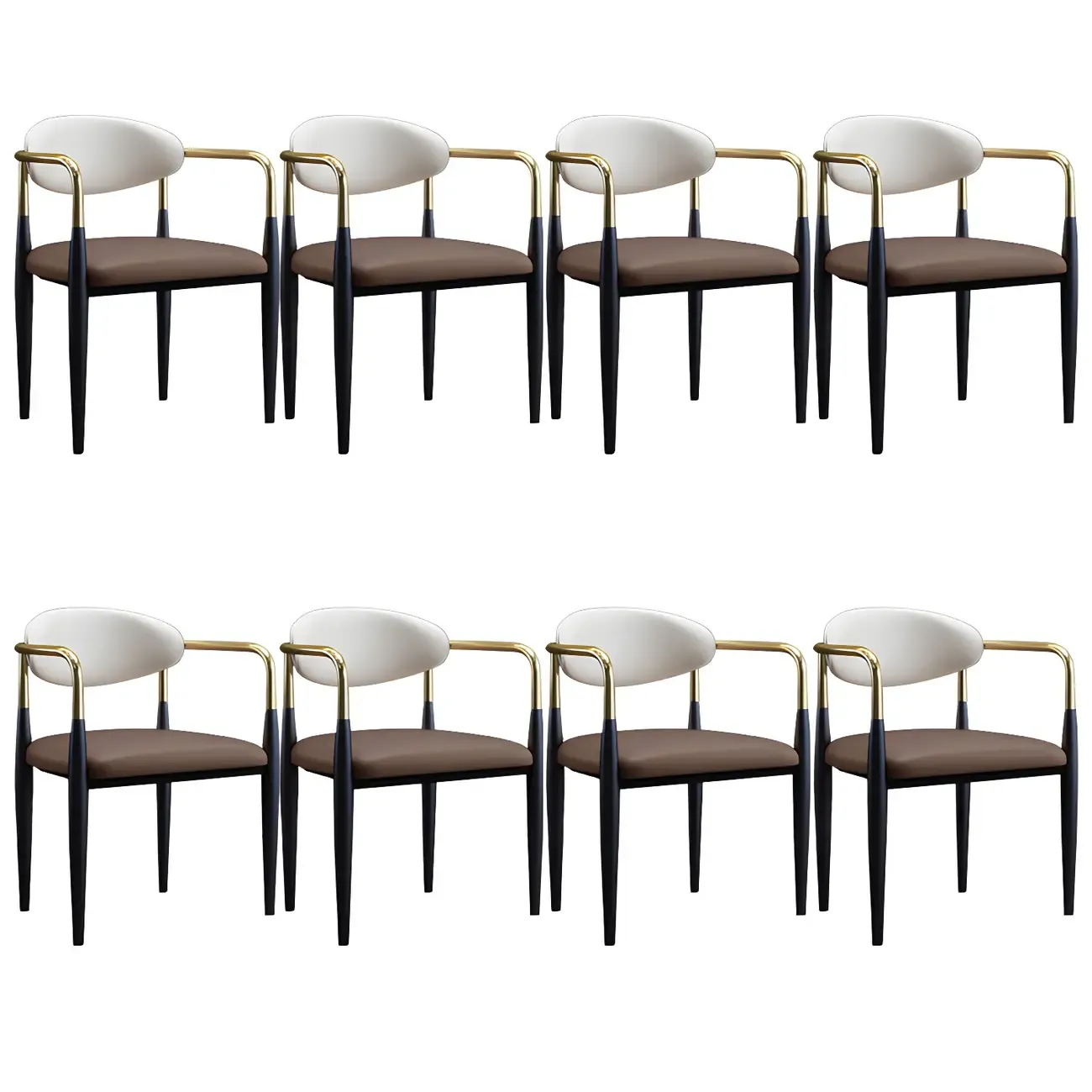 Curved Metal Legs Faux Leather Armrest Dining Chair