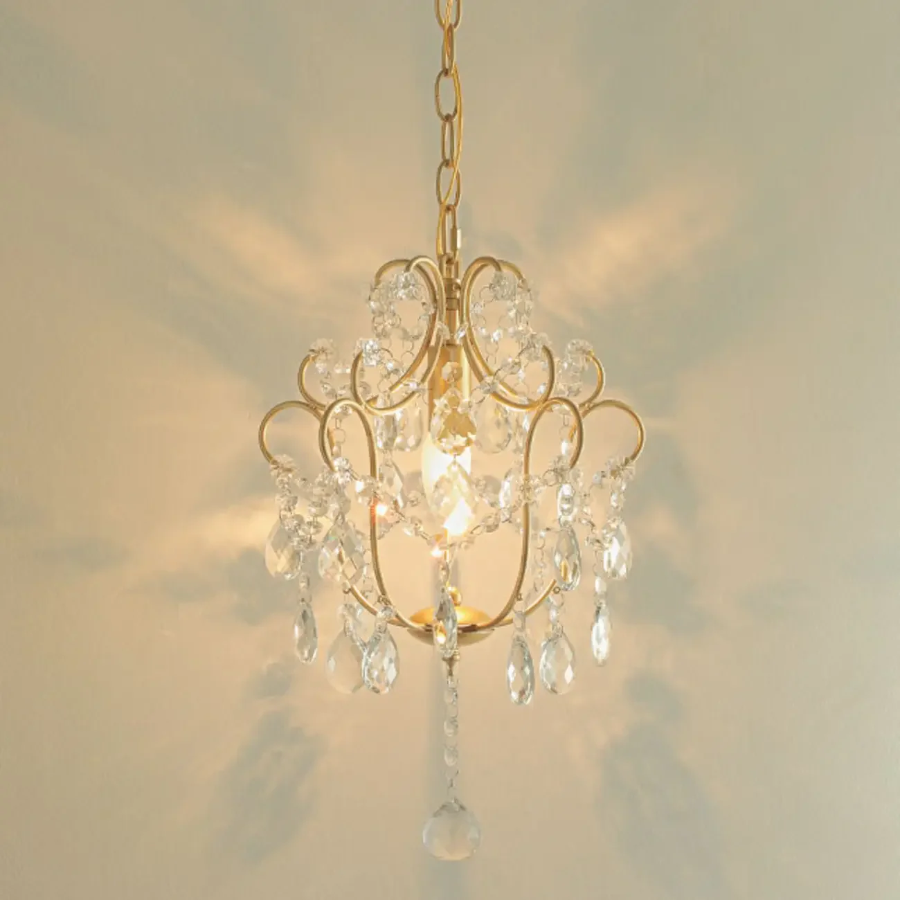 Elegant Gold Crystal Mini Kitchen Pendant Light Adjustable Chain