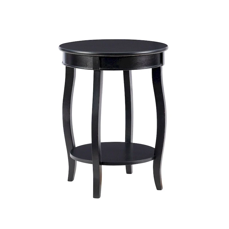 White Round Side Table with Lower Shelf & Cabriole Legs, 1-Person