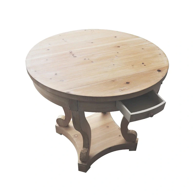 Curved Legs Farmhouse Style Small Size Round Dining Table - Natural Wood