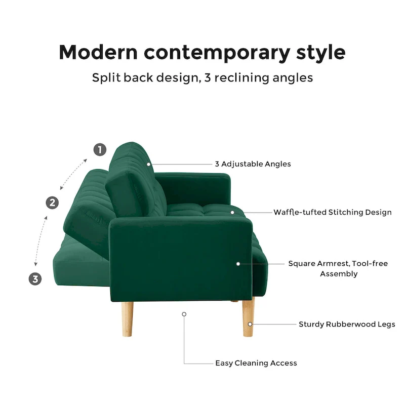 79.52W Modern Velvet Convertible Sofa