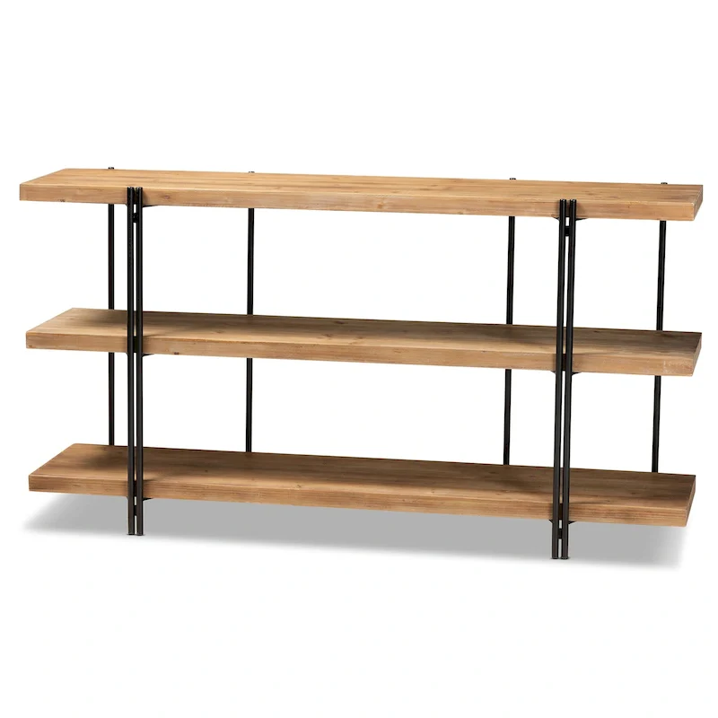 Brown Finished Wood and Black Finished Metal Console Table