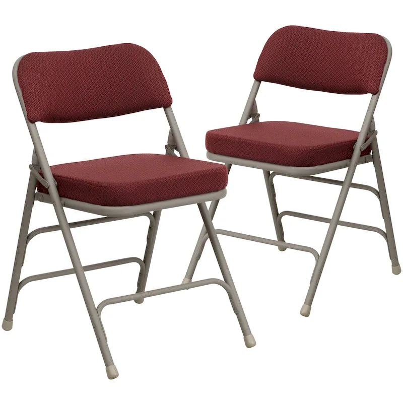 2 Pack Curved Triple Braced & Double Hinged Upholstered Metal Folding Chair