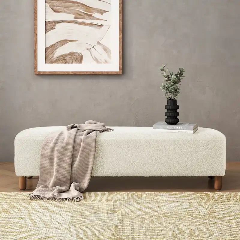 Modern Boucle Ottoman Bench for 2 People