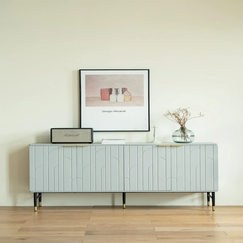 Gray Modern Sideboard Buffet Cabinet with 4 Doors – 1 Person Assembly