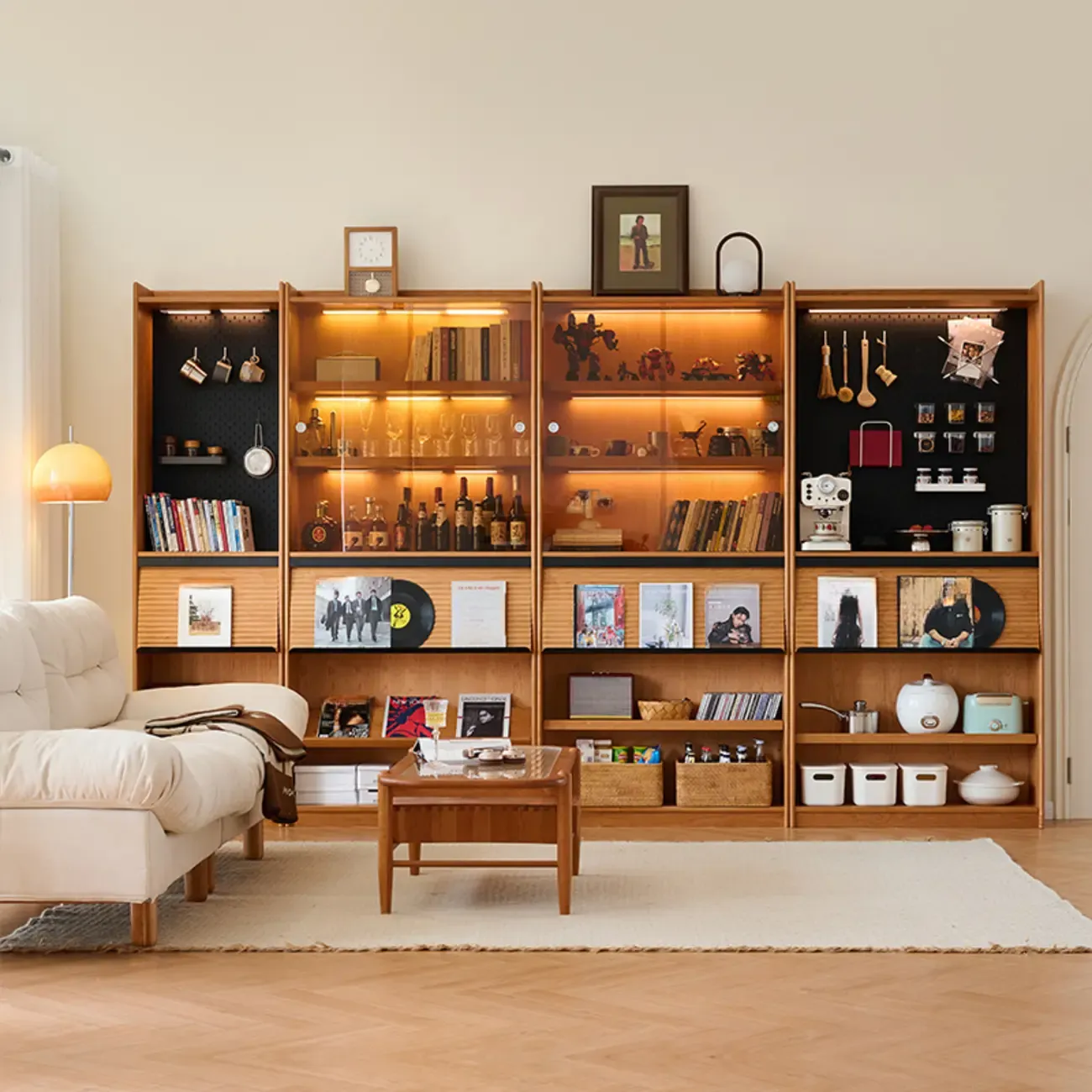 Adjustable Solid Wood Brown Display Cabinet with Light