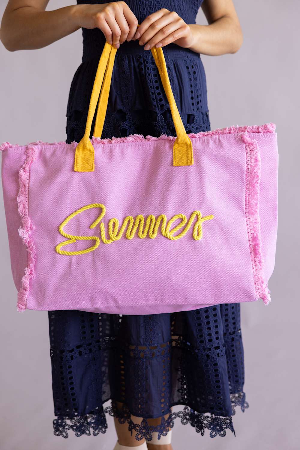 Summer Rope Canvas Tote Bag in Pink | TB0204-PU