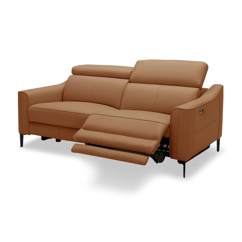 Camel Genuine Leather Modern Sofa with 2 Power Recliners – Seats 3