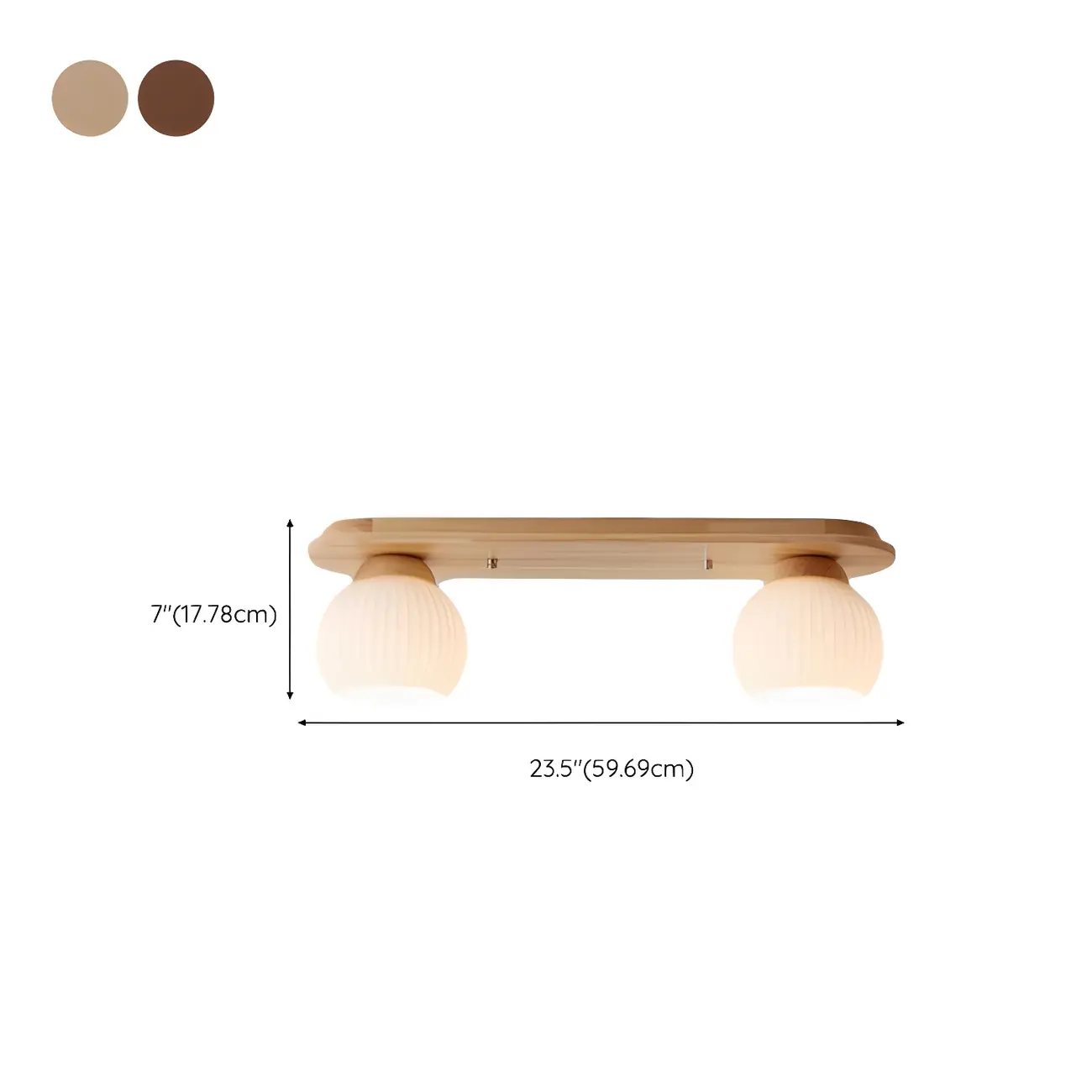 White Globe Glass Natural Wood Flush Mount Ceiling Light