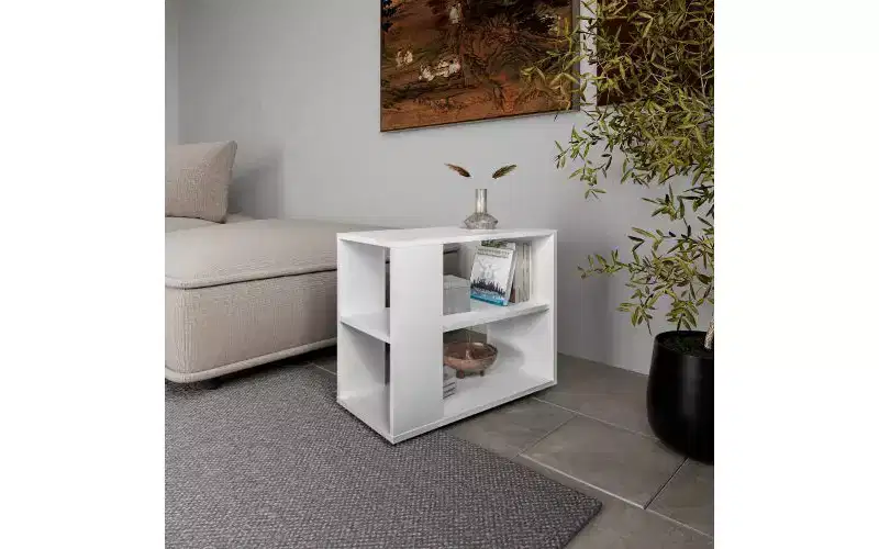 TUYOHW Melamine Side Table with Open Storage Shelves, Scratch-Resistant Small Table, End Table for Living Room, Bedroom Nightstand