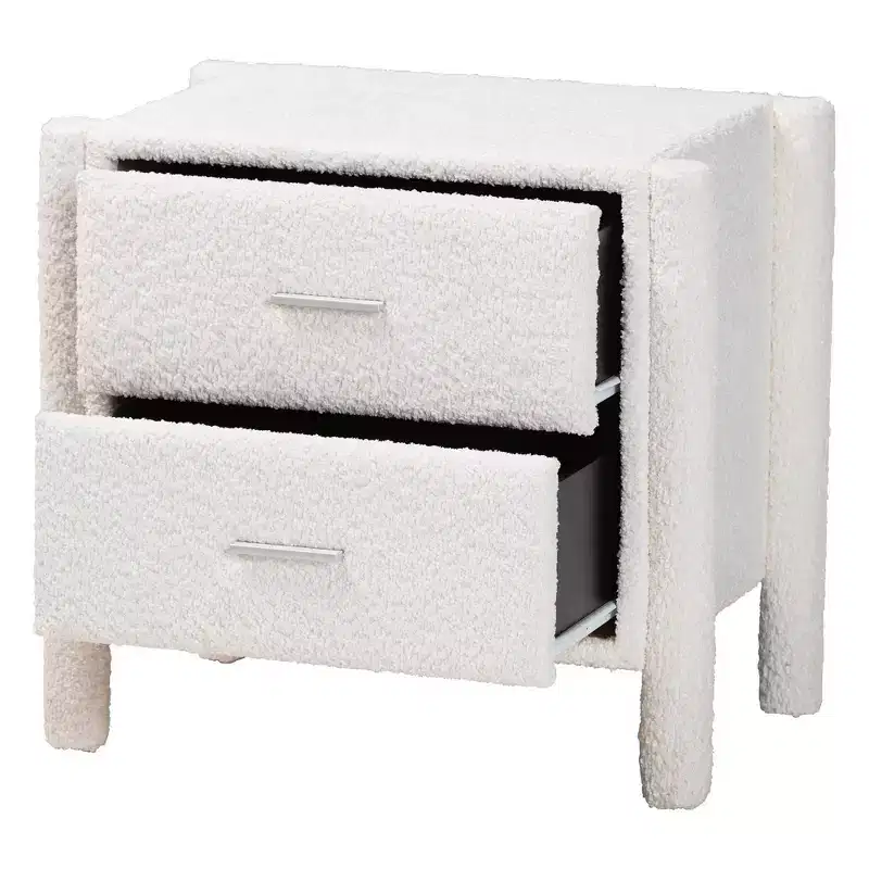 Baxton Studio Laria Teddy Bear Fabric 2 Drawer Nightstand White