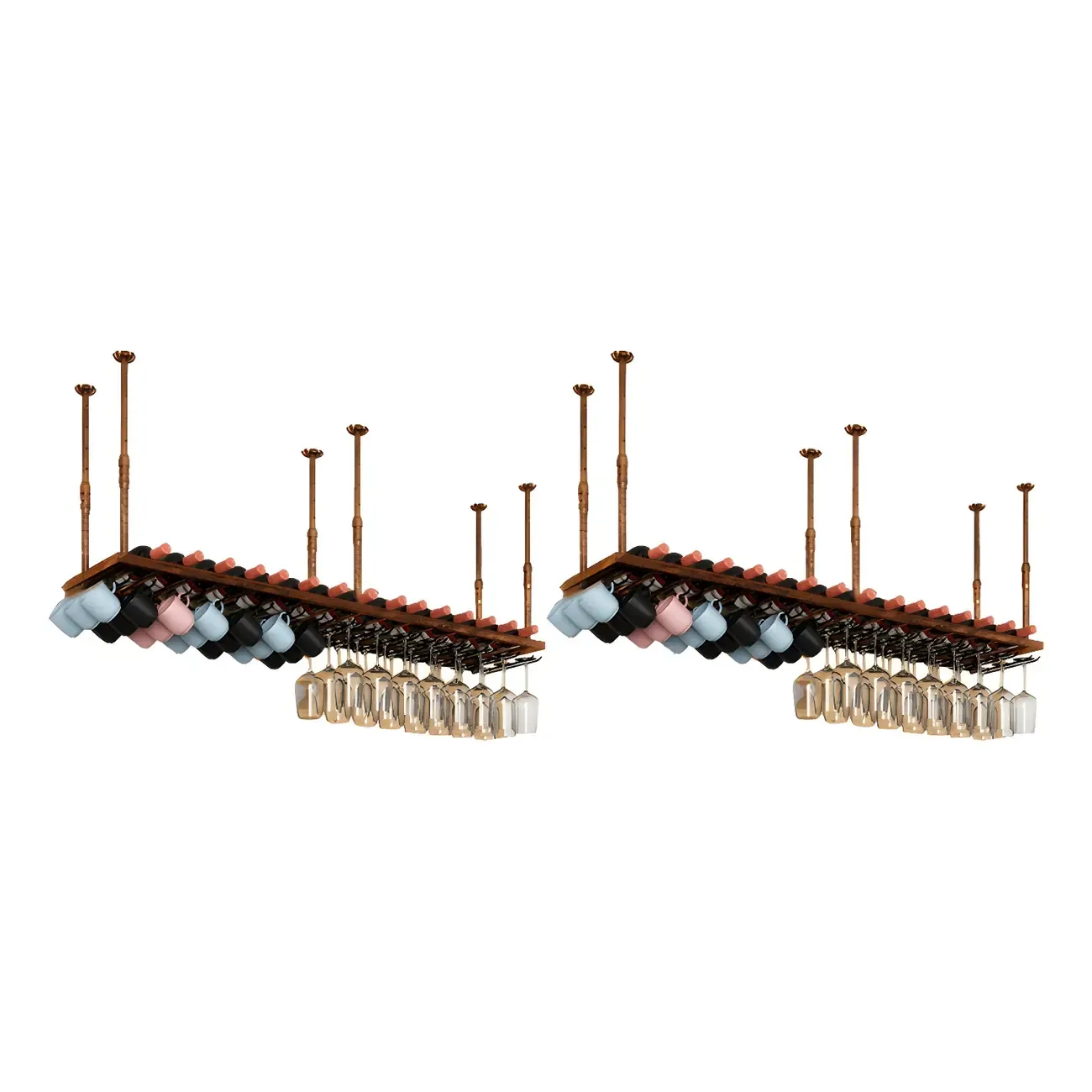 Industrial Metal Hanging Wine Rack with Glass Holder