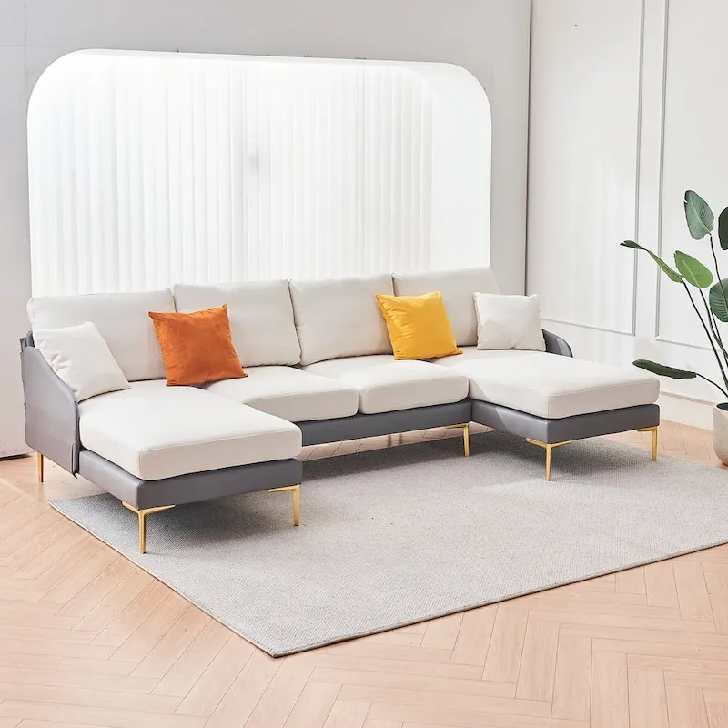 U-Shape Sectional Sofa 4-Seat Couch with Double Chaise Lounge