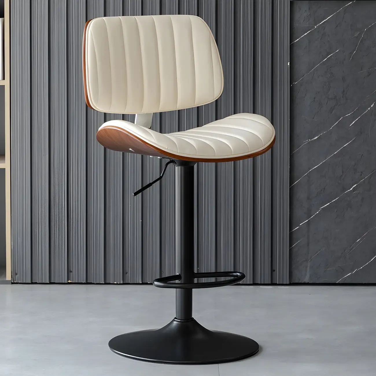 Adjustable Height Bucket Swivel Leather Bar Stool with Back