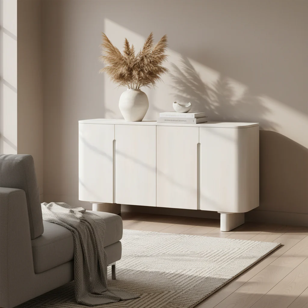 White 4-Door Storage Cabinet - Mango Wood