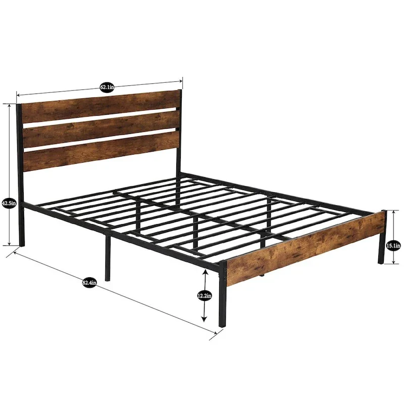 Taomika 3-Pieces Industrial Bed and Modern Square Nightstands Set