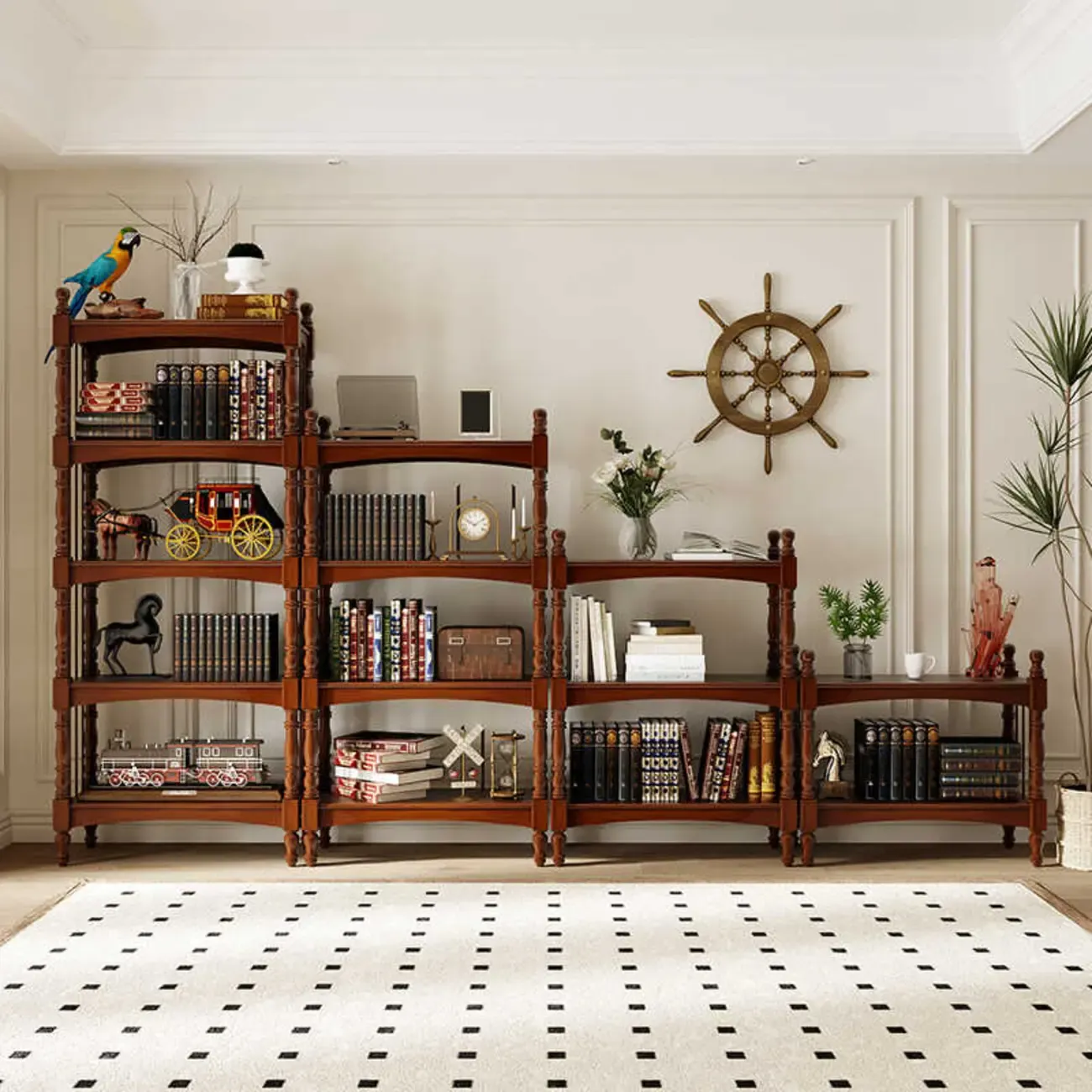 Traditional Etagere Brown Wooden Bookshelf 5-Tier