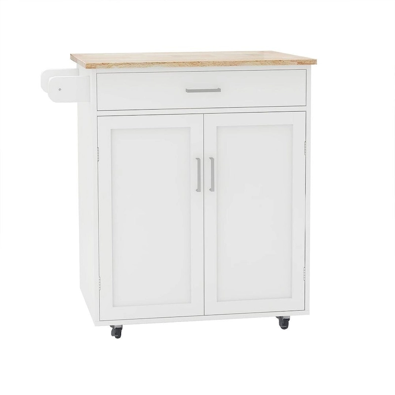 32.87 W Modern Rubberwood Countertop Kitchen Island with Adjustable Shelves and Towel Racks