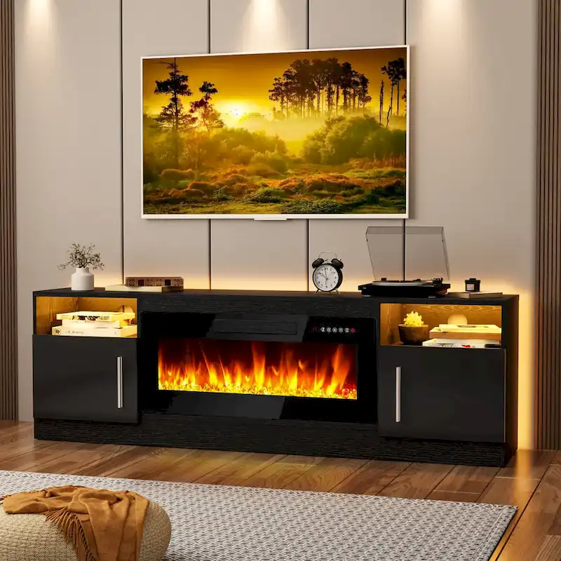 70 Fireplace TV Stand with 36 Electric Fireplace, TV Stand for TVs Up to 80, 16 Colors LED Lights/Entertainment Center
