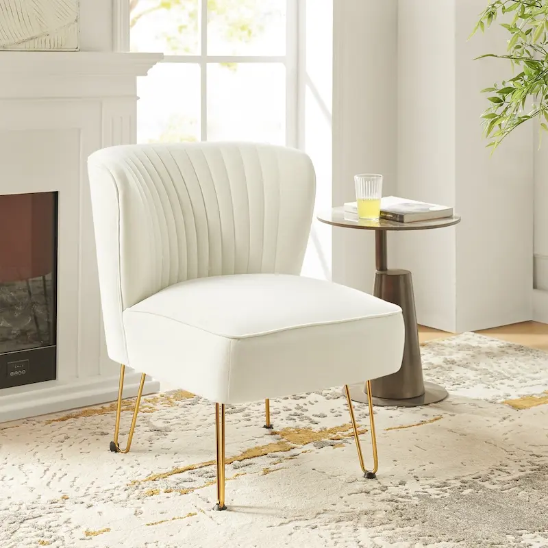 Velvet Tufted Accent Chair with Golden Metal Legs - Channel Back Design, High-Density Foam, 250 lbs Capacity, 26W x 30D x 31.5H