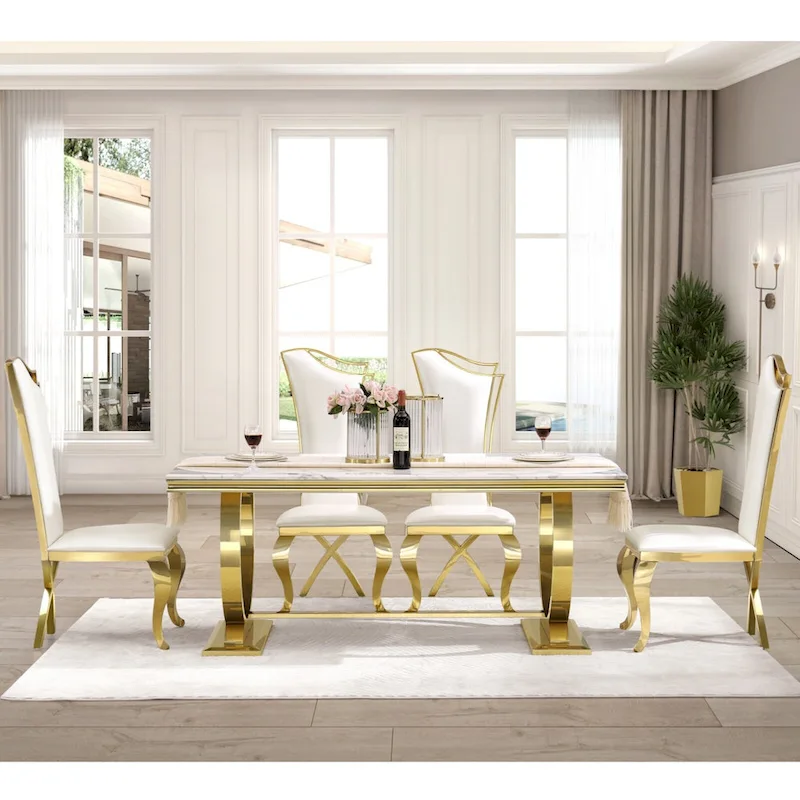 Dining Table with Circular Pedestal Base - Marble Texture Top, Seats 4-8 (Black/Grey/White)