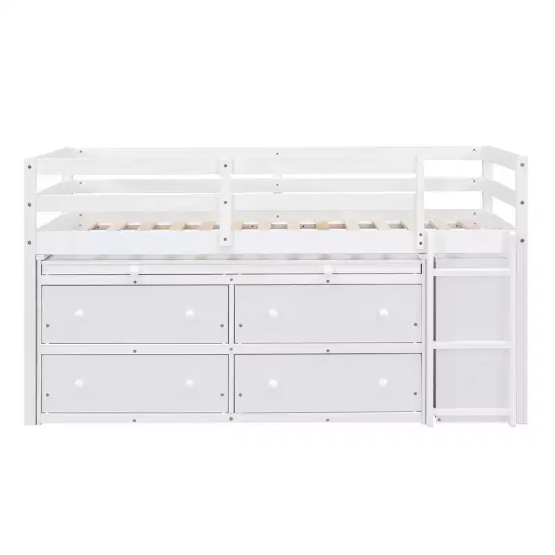 Luxystar Low Loft Bed with Desk, 4 Drawers and Bookcase