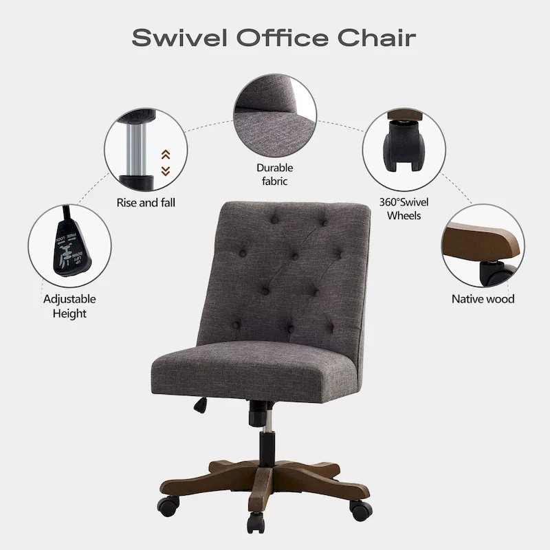 Home Computer Office Chair with Wheels Adjustable Height, Linen Fabric Upholstered Chair Swivel