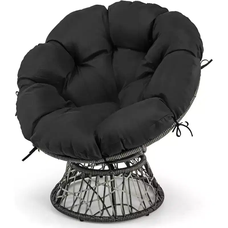 Costway PE Wicker Papasan Chair 360 Swivel Living Room Chair w/ Thick & Removable Cushion
