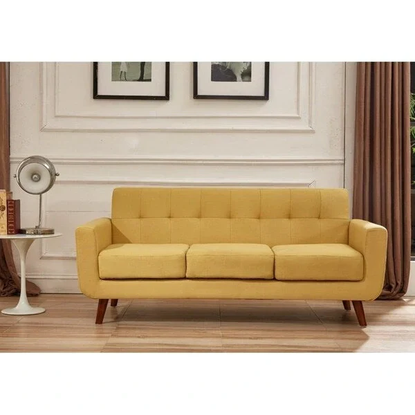 U.S. Pride Furniture Grace Rainbeau Linen Upholstered Tufted Mid-century Sofa
