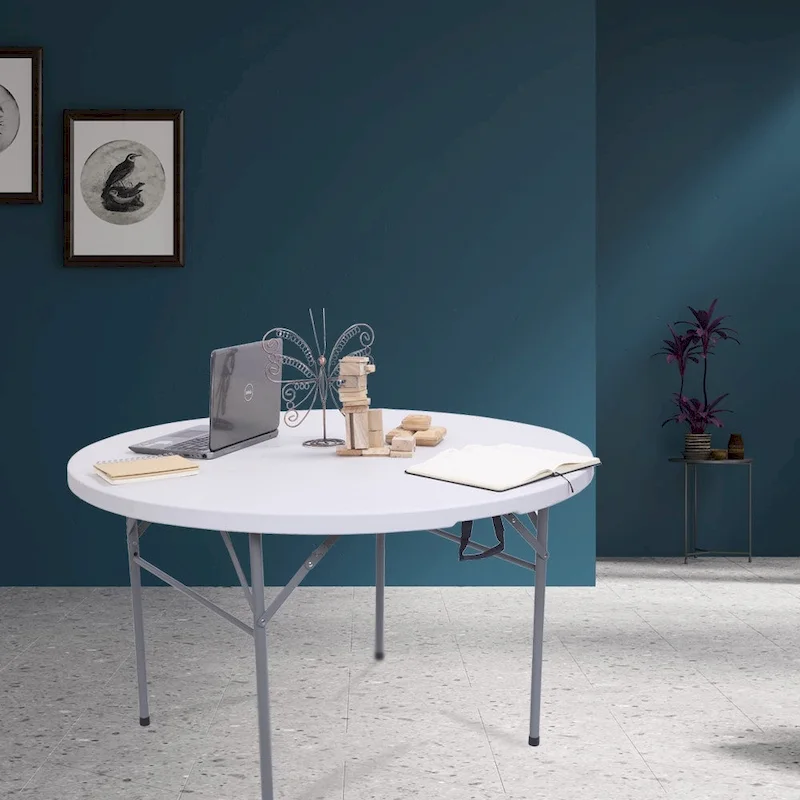 Outdoor Round Folding Table Folding Utility Table White