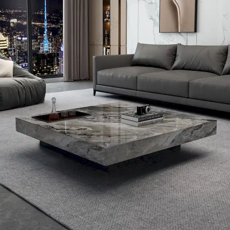 JASIWAY Light Luxury Sintered Stone Square Coffee Table