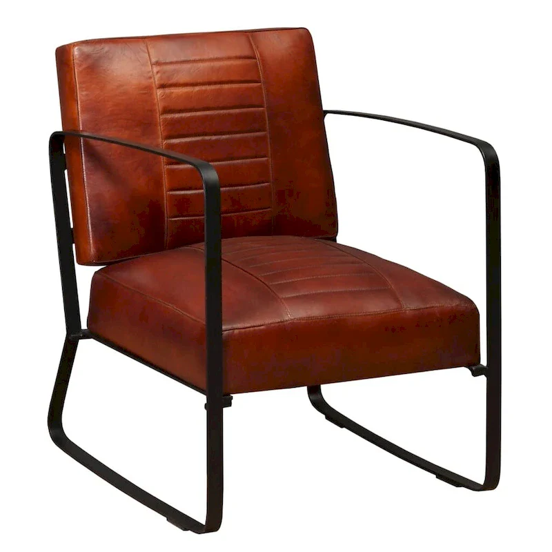 Single Sofa Chair with Metal Frame for Living Room Genuine Leather - 23.6 x 25.2 x 29.1