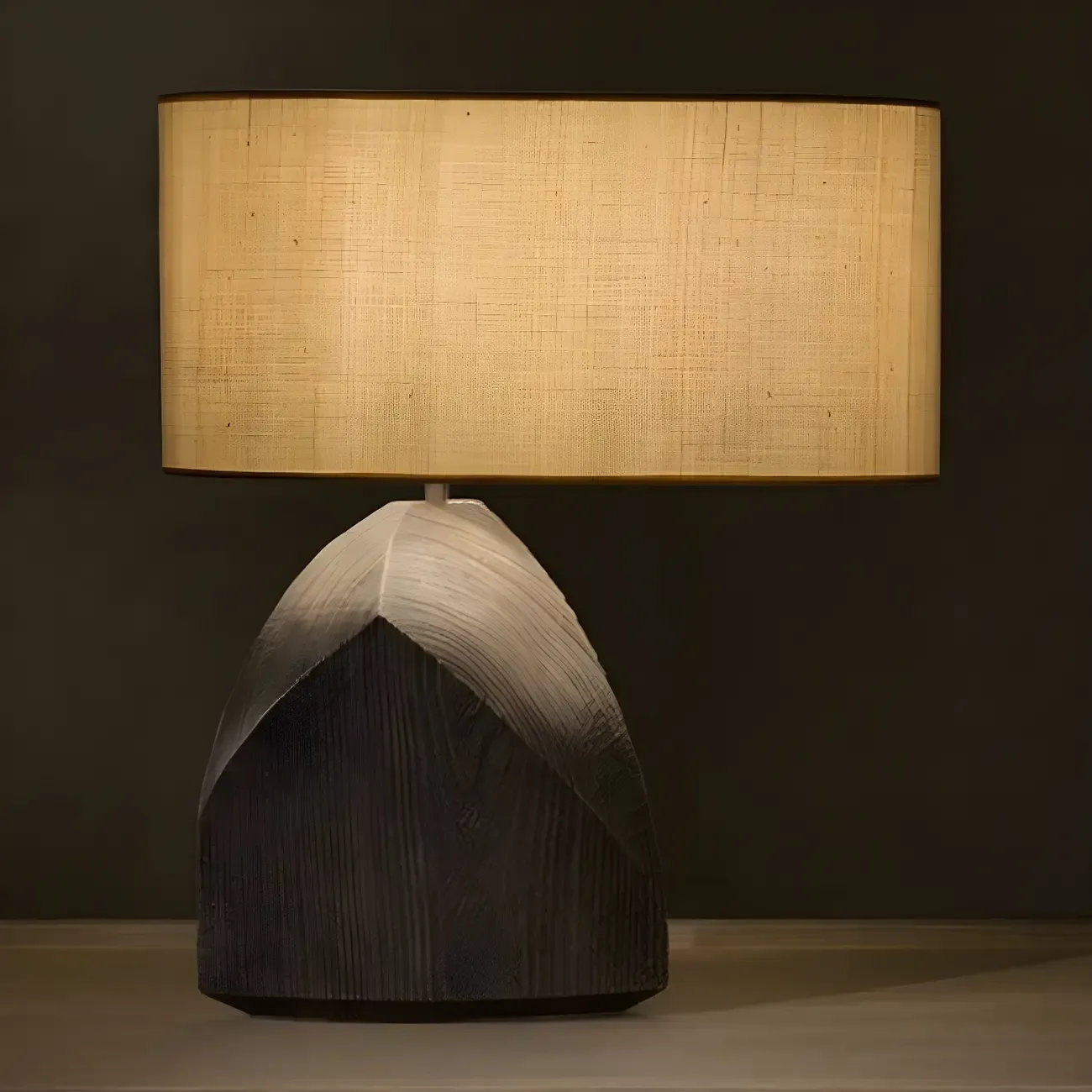 LED Natural Wood Fabric Bedside Table Lamp Japandi Style