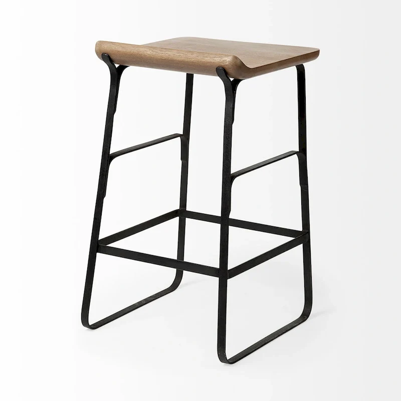 Counter Stool with Wood Seat - Low Back Design (Brown & Black)