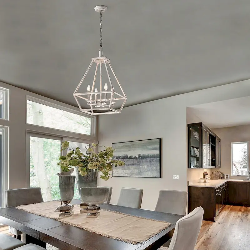 Antique White 4-Light Geometric Lantern Pendant