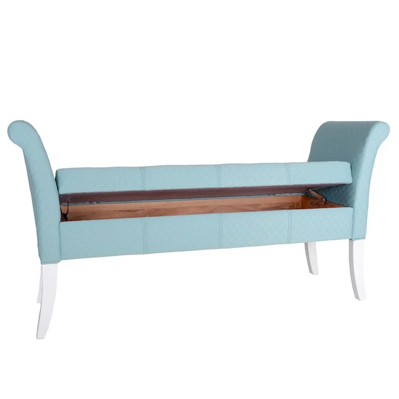 Blue/Grey/Yellow Fabric Tufted Storage Bench with Winged Armrests