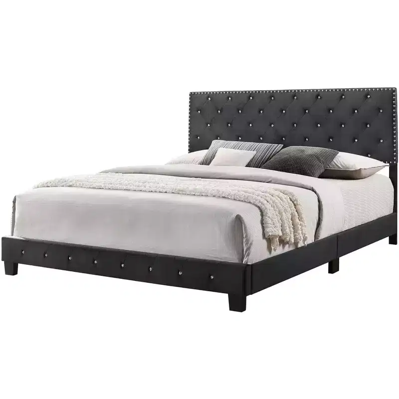 Passion Furniture Suffolk Tufted Velvet Upholstered King Panel Bed